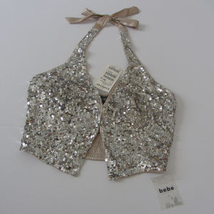 bebe Sequined Halter Vest new